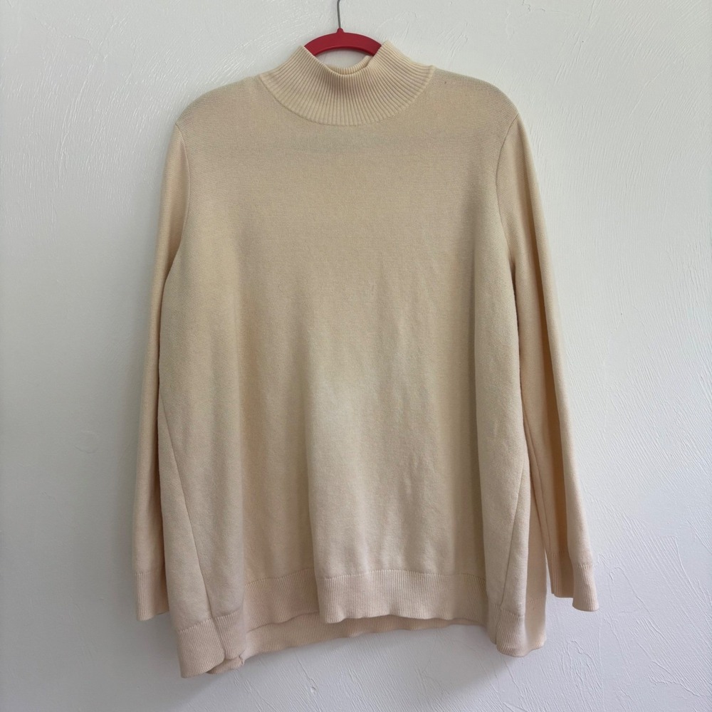 COS Cream Mock Neck Cotton Wool Blend Sweater Size Medium M Minimalist Oversized